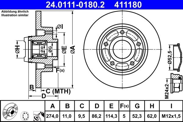 ATE 24.0111-0180.2 Original RENAULT Bremsscheiben Voll, beschichtet, mit ABS-Sensorring, mit Radlager