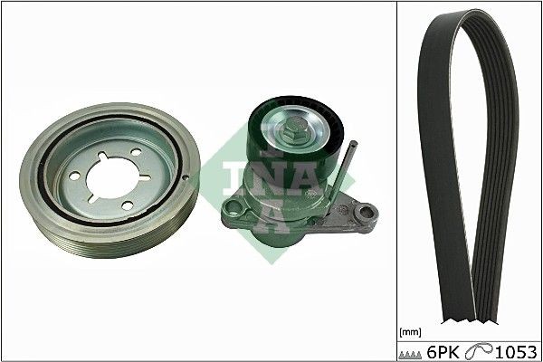 INA Pulleys: with crankshaft pulley, Check alternator freewheel clutch & replace if necessary Length: 1053mm, Number of ribs: 6 Serpentine belt kit 529 0070 10 buy