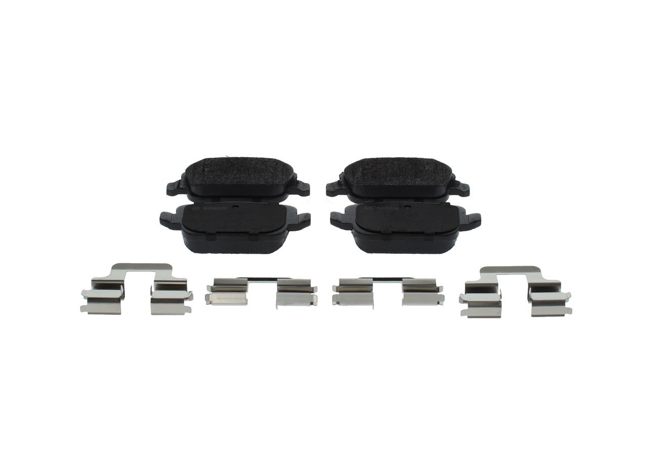 0986494639 Set of brake pads E9 90R-01871/1678 BOSCH Low-Metallic, with anti-squeak plate, with mounting manual