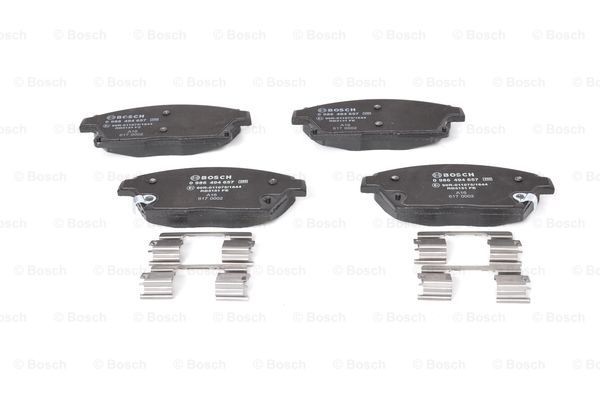 BOSCH E1 90R-011075/1644 Disc pads Low-Metallic, with acoustic wear warning, with anti-squeak plate, with mounting manual