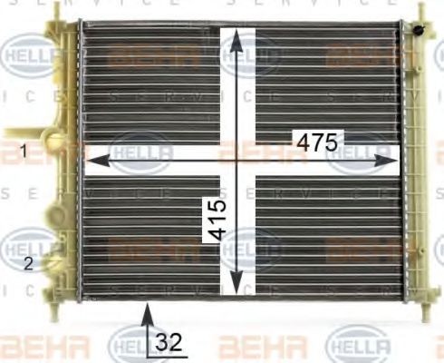 HELLA 8MK376900-144 Engine radiator for vehicles with air conditioning, 476 x 416 x 34 mm, Mechanically jointed cooling fins