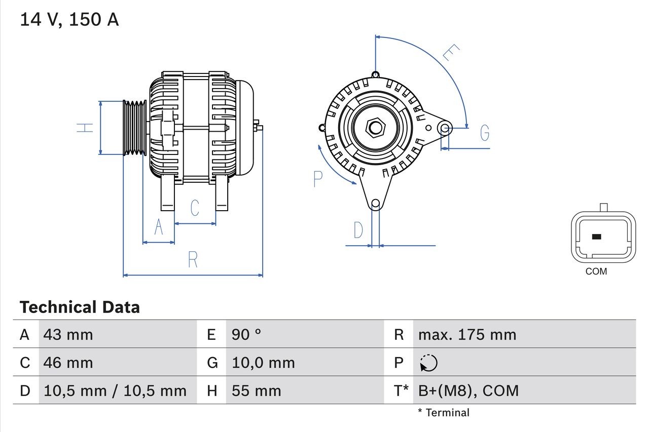 BOSCH 0 986 082 240 Alternator 14V, 150A, excl. vacuum pump, Ø 54,5 mm