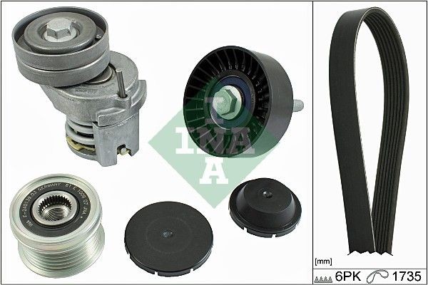 INA Pulleys: with freewheel belt pulley, Check alternator freewheel clutch & replace if necessary Length: 1735mm, Number of ribs: 6 Serpentine belt kit 529 0059 10 buy