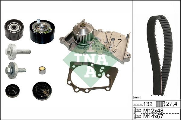 INA 530063930 Water pump and timing belt kit RENAULT Clio III Hatchback (BR0/1, CR0/1) 1.6 16V GT (BR10, CR10) 128 hp Petrol 2014