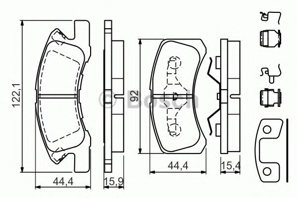 0986494610 Set of brake pads 0986494610 BOSCH Low-Metallic, incl. wear warning contact, with acoustic wear warning, with mounting manual, with anti-squeak plate, with piston clip