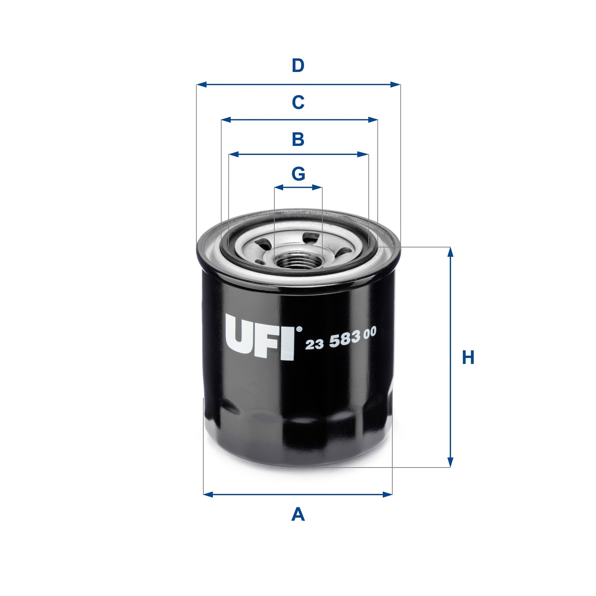 23.583.00 UFI Oil filters KIA M 20 X 1,5, with one anti-return valve, Spin-on Filter
