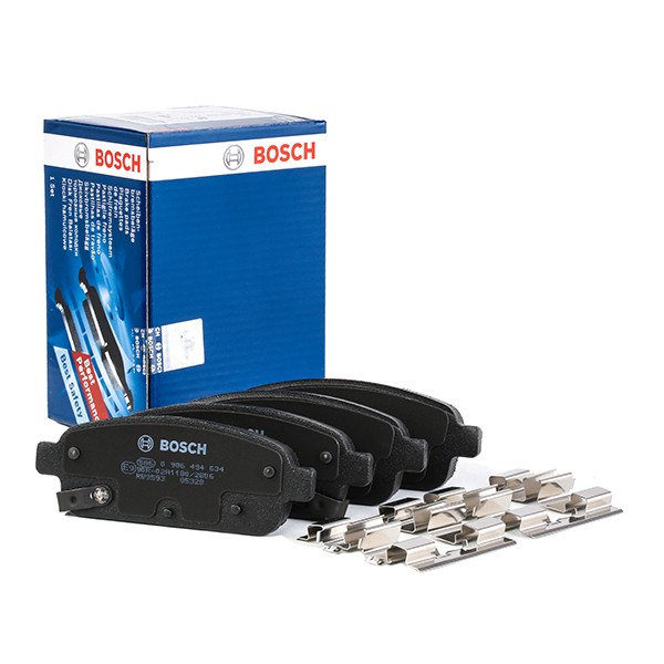BOSCH 25096 Disc pads Low-Metallic, with acoustic wear warning, with anti-squeak plate, with mounting manual