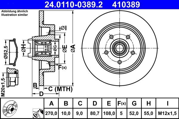 410389 ATE Voll, beschichtet, mit ABS-Sensorring, mit Radlager Ø: 270,0mm, Ø: 270,0mm, Lochanzahl: 5, Bremsscheibendicke: 10,0mm Bremsscheibe 24.0110-0389.2 günstig kaufen