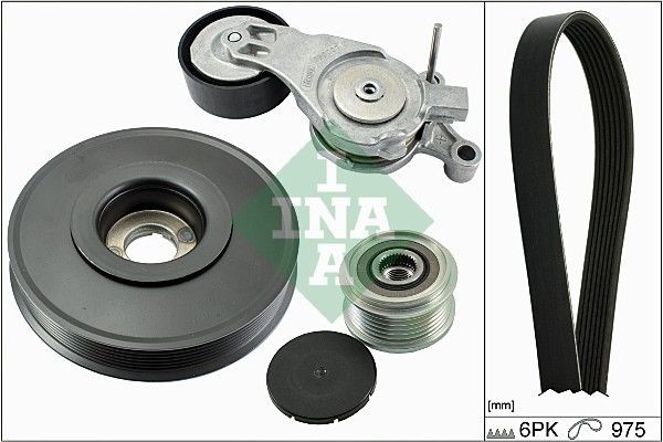INA Pulleys: with freewheel belt pulley, with crankshaft pulley, Check alternator freewheel clutch & replace if necessary Length: 975mm, Number of ribs: 6 Serpentine belt kit 529 0061 10 buy