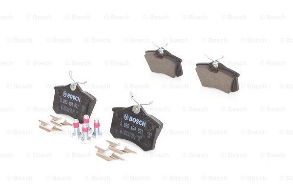 0986494621 Set of brake pads E9 90R- 02A1081/0457 BOSCH Low-Metallic, with bolts/screws, with mounting manual