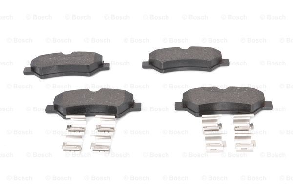 BOSCH E1 90R-011198/005 Disc pads Low-Metallic, incl. wear warning contact, with bolts/screws, with anti-squeak plate, with spring, with accessories