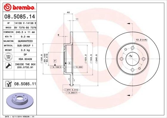 08.5085.11 Brake rotors BREMBO - Cheap brand products