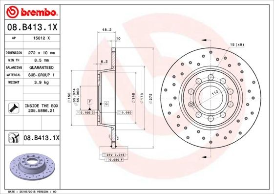BREMBO Brake discs 08.B413.1X buy online