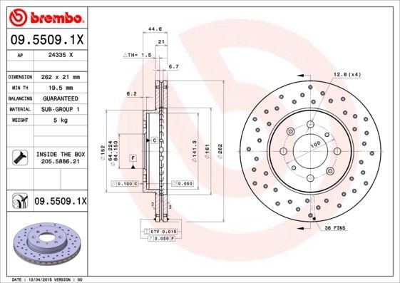 Honda CIVIC Tuning parts - Brake disc BREMBO 09.5509.1X