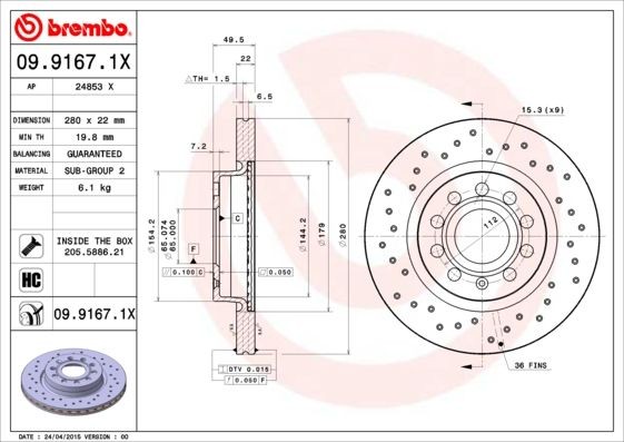 BREMBO Brake rotors 09.9167.1X
