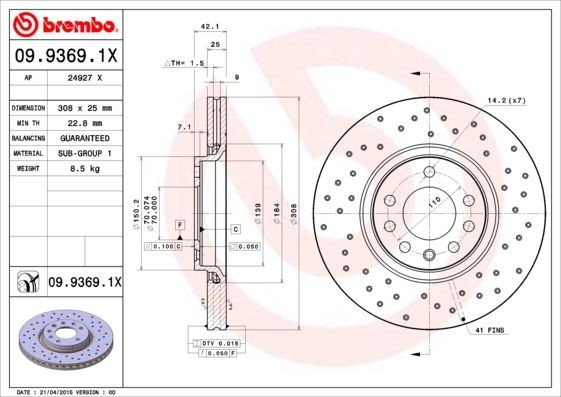 OEM-quality BREMBO 09.9369.1X Brake rotor