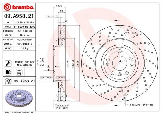 BREMBO 09.A958.21 Brake discs MERCEDES-BENZ GLS 2018 price