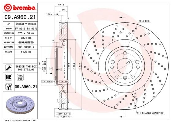 BREMBO Brake discs 09.A960.21 buy online