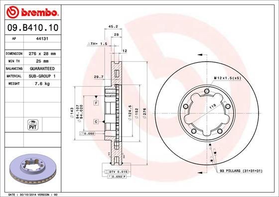 Brake disc BREMBO 09.B410.10 - Nissan NT400 Tuning spare parts order