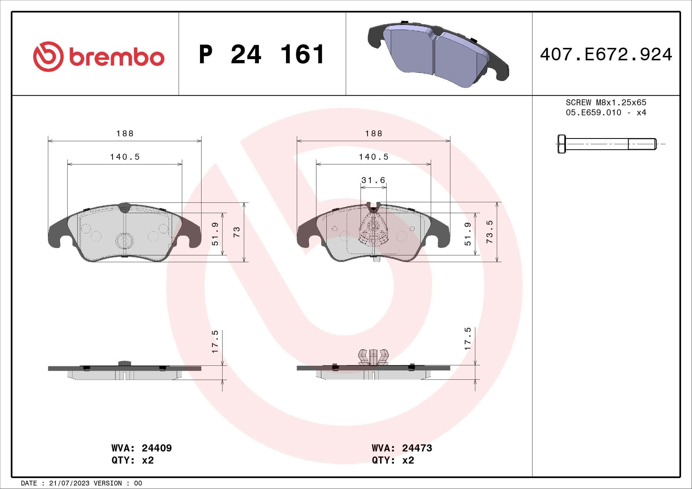 Great value for money - BREMBO Brake pad set P 24 161