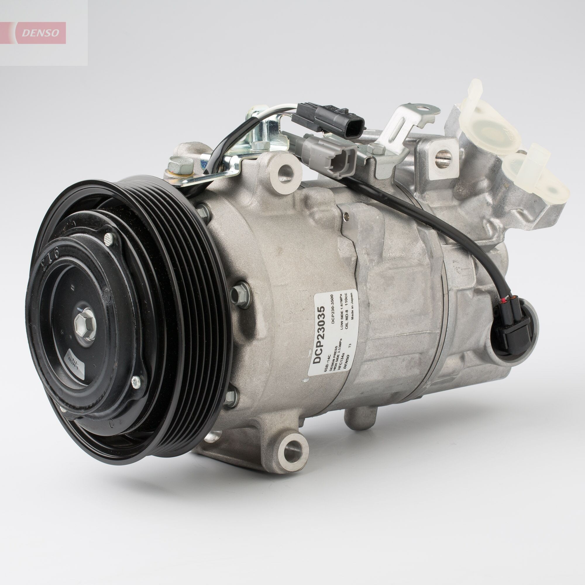 DCP23035 DENSO Air con compressor MAZDA 6SBL14C, 12V, PAG 46, R 134a, with magnetic clutch