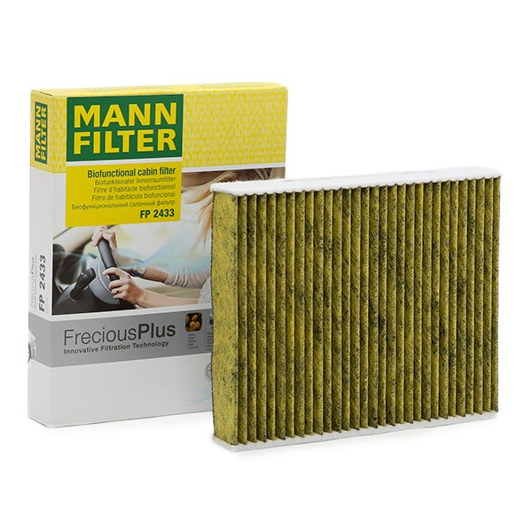 MANN-FILTER FP 2433 Pollen filter Activated Carbon Filter with polyphenol, with antibacterial action, Particulate filter (PM 2.5), with fungicidal effect, Activated Carbon Filter, 240 mm x 190 mm x 35 mm, FreciousPlus