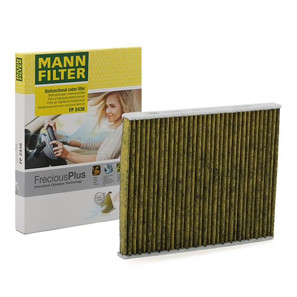 FP 2436 MANN-FILTER Pollen filter FORD Activated Carbon Filter with polyphenol, with antibacterial action, Particulate filter (PM 2.5), with fungicidal effect, Activated Carbon Filter, 240 mm x 190 mm x 22 mm, FreciousPlus