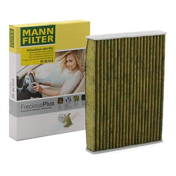 MANN-FILTER FP 25 012 Pollen filter Activated Carbon Filter with polyphenol, with antibacterial action, Particulate filter (PM 2.5), with fungicidal effect, Activated Carbon Filter, 250 mm x 181 mm x 35 mm, FreciousPlus