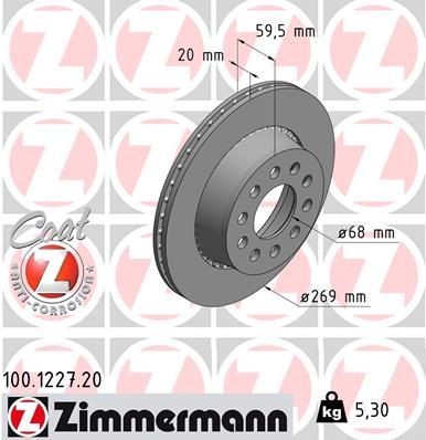 ZIMMERMANN COAT Z 100.1227.20 Brake disc 269x20mm, 10/5, 5x112, Externally Vented, Coated, High-carbon