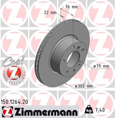 ZIMMERMANN COAT Z 302x22mm, 7/5, 5x120, internally vented, Coated, High-carbon Ø: 302mm, Rim: 5-Hole, Brake Disc Thickness: 22mm Brake rotor 150.1264.20 buy