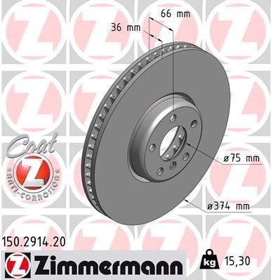 ZIMMERMANN COAT Z 150.2914.20 Brake disc 374x36mm, 6/5, 5x120, internally vented, Coated, High-carbon