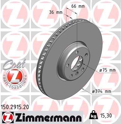 ZIMMERMANN COAT Z 150.2915.20 Brake disc 374x36mm, 6/5, 5x120, internally vented, Coated, High-carbon