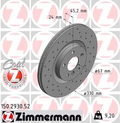 ZIMMERMANN SPORT COAT Z 150.2930.52 Brake disc 330x24mm, 6/5, 5x112, internally vented, Perforated, Coated, High-carbon