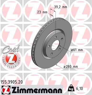 Original 155.3905.20 ZIMMERMANN Brake disc kit CHRYSLER