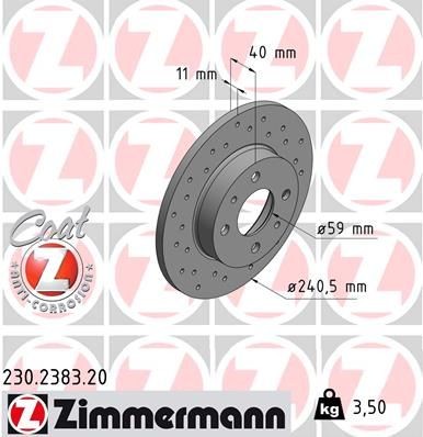 ZIMMERMANN COAT Z 230.2383.20 Brake disc 240x11mm, 6/4, 4x98, solid, Perforated, Coated