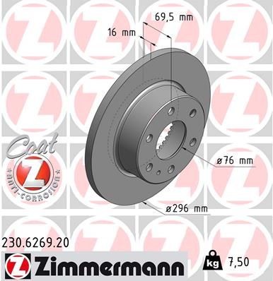 ZIMMERMANN COAT Z 296x16mm, 7/6, 6x125, solid, Coated Ø: 296mm, Rim: 6-Hole, Brake Disc Thickness: 16mm Brake rotor 230.6269.20 buy
