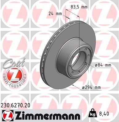 ZIMMERMANN COAT Z 230.6270.20 Brake disc 294x24mm, 8/8, 8x108, internally vented, Coated