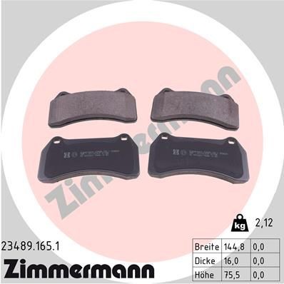 23489 ZIMMERMANN Photo corresponds to scope of supply Height: 75mm, Width: 145mm, Thickness: 16mm Brake pads 23489.165.1 buy