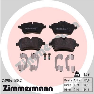23984.180.2 ZIMMERMANN Brake pad set MINI prepared for wear indicator, with bolts/screws, Photo corresponds to scope of supply, with spring
