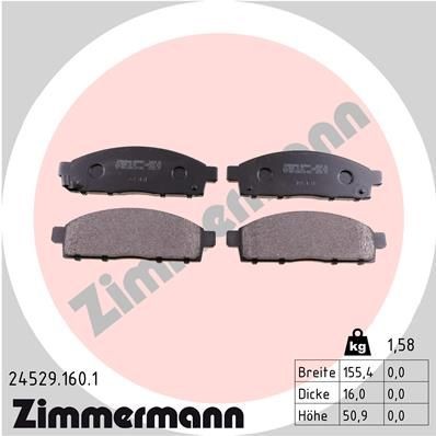 24529 ZIMMERMANN with acoustic wear warning, Photo corresponds to scope of supply Height: 51mm, Width: 155mm, Thickness: 16mm Brake pads 24529.160.1 buy