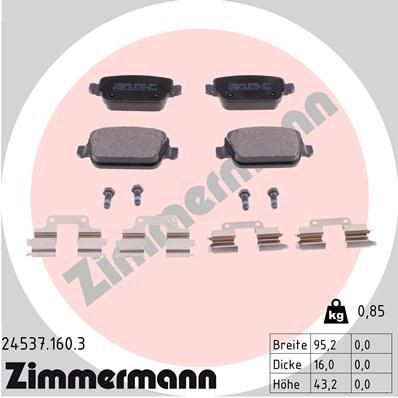 ZIMMERMANN 24537.160.3 Brake pad set with bolts/screws, Photo corresponds to scope of supply, with sliding plate