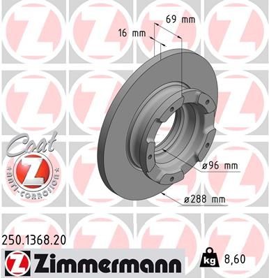 ZIMMERMANN COAT Z 288x16mm, 5/5, 5x160, solid, Coated Ø: 288mm, Rim: 5-Hole, Brake Disc Thickness: 16mm Brake rotor 250.1368.20 buy