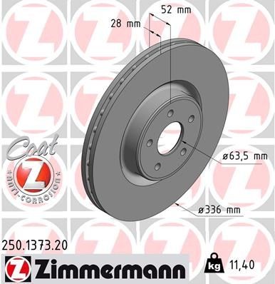 ZIMMERMANN COAT Z 250.1373.20 Brake disc 336x28mm, 5/5, 5x108, internally vented, Coated