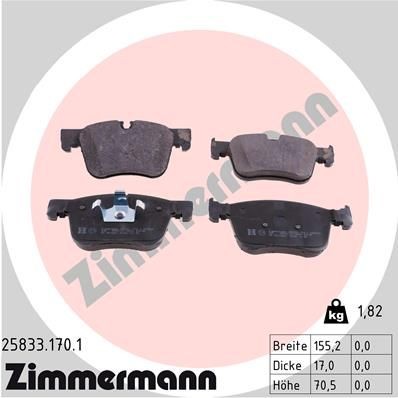 ZIMMERMANN 25833.170.1 Brake pad set prepared for wear indicator, Photo corresponds to scope of supply