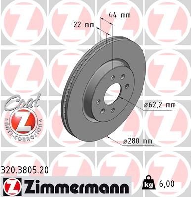Original ZIMMERMANN Brake rotors 320.3805.20 for KIA RIO