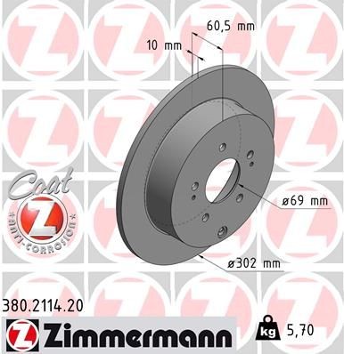 ZIMMERMANN COAT Z 302x10mm, 8/5, 5x114, solid, Coated Ø: 302mm, Rim: 5-Hole, Brake Disc Thickness: 10mm Brake rotor 380.2114.20 buy