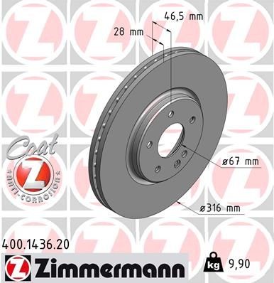 ZIMMERMANN COAT Z 400.1436.20 Brake disc A210 421 14 12