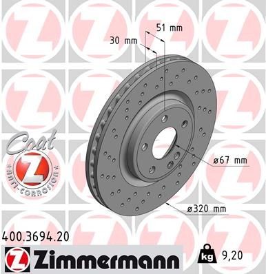 ZIMMERMANN COAT Z 400.3694.20 Brake disc 2464212712