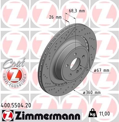 ZIMMERMANN COAT Z 400.5504.20 Brake disc 360x26mm, 6/5, 5x112, Externally Vented, slotted/perforated, Coated