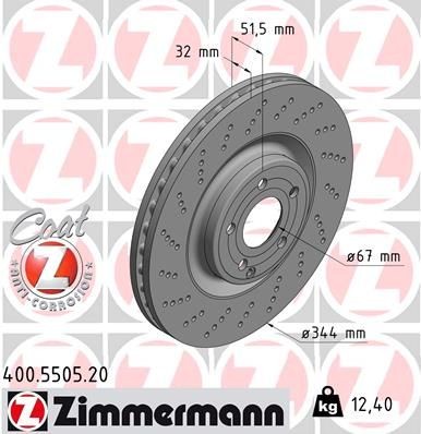 ZIMMERMANN COAT Z 400.5505.20 Brake disc 344x32mm, 6/5, 5x112, internally vented, Perforated, Coated